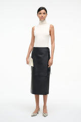 Roman Leather Wrap Skirt | Black
