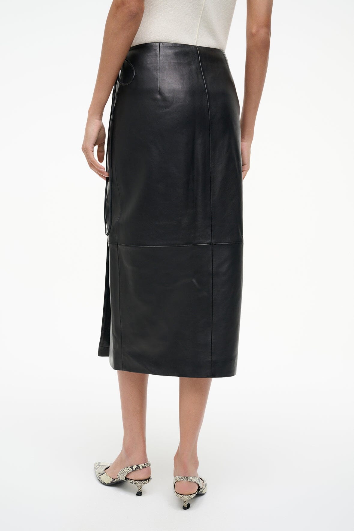 Roman Leather Wrap Skirt | Black