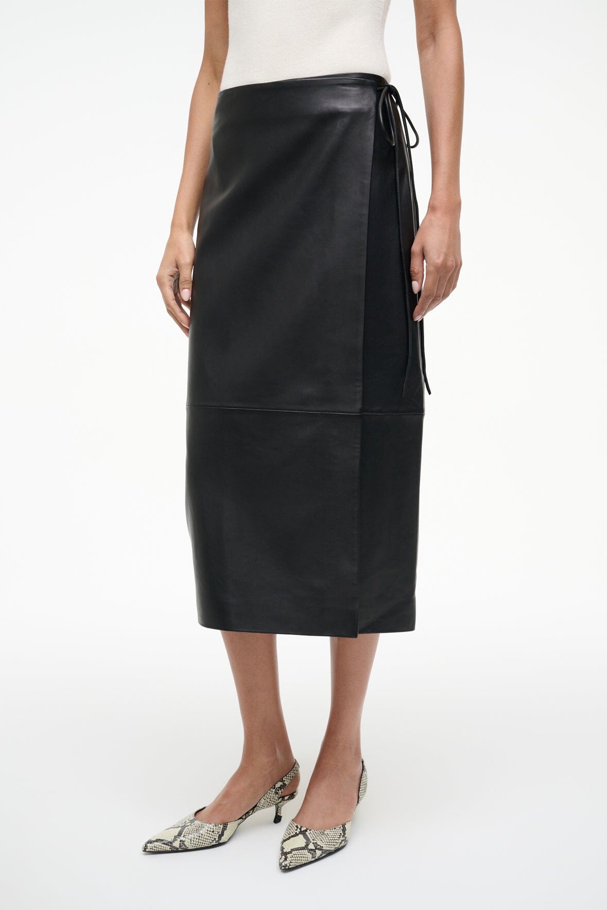 Roman Leather Wrap Skirt | Black