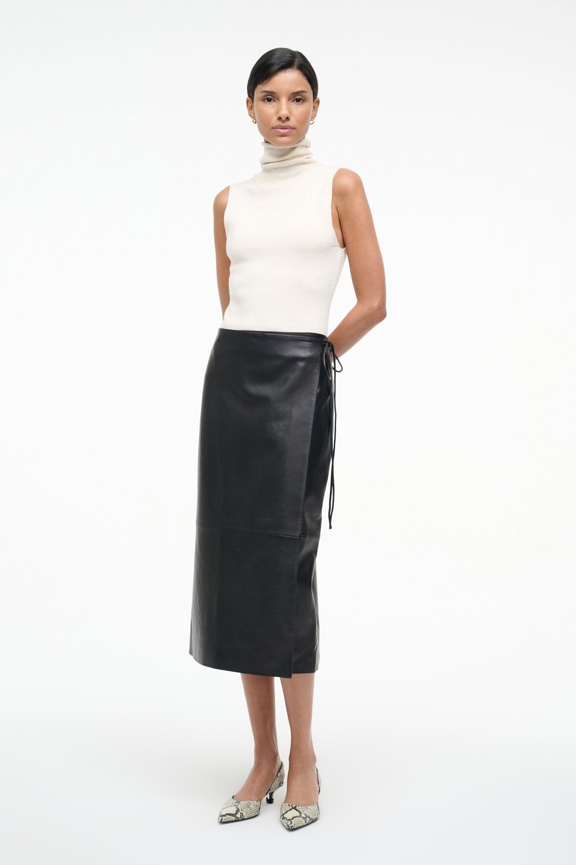 Roman Leather Wrap Skirt | Black