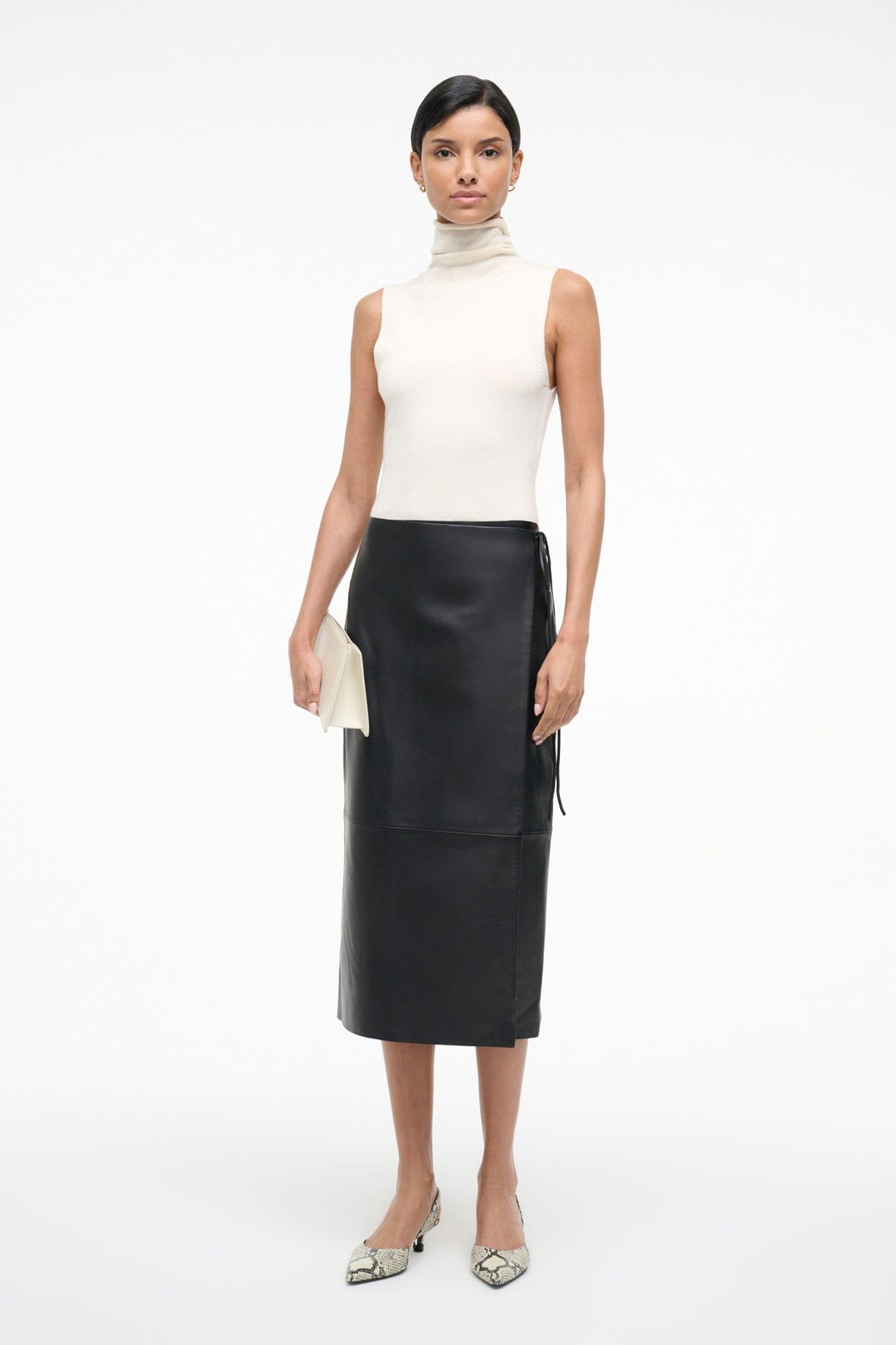 Roman Leather Wrap Skirt | Black
