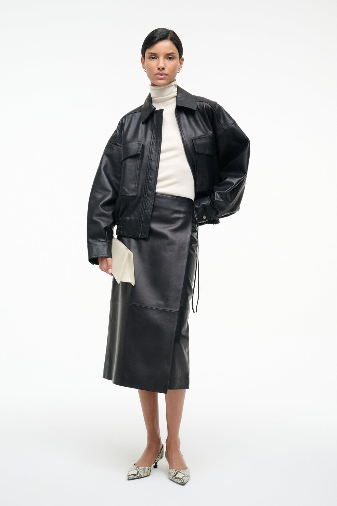 Roman Leather Wrap Skirt | Black