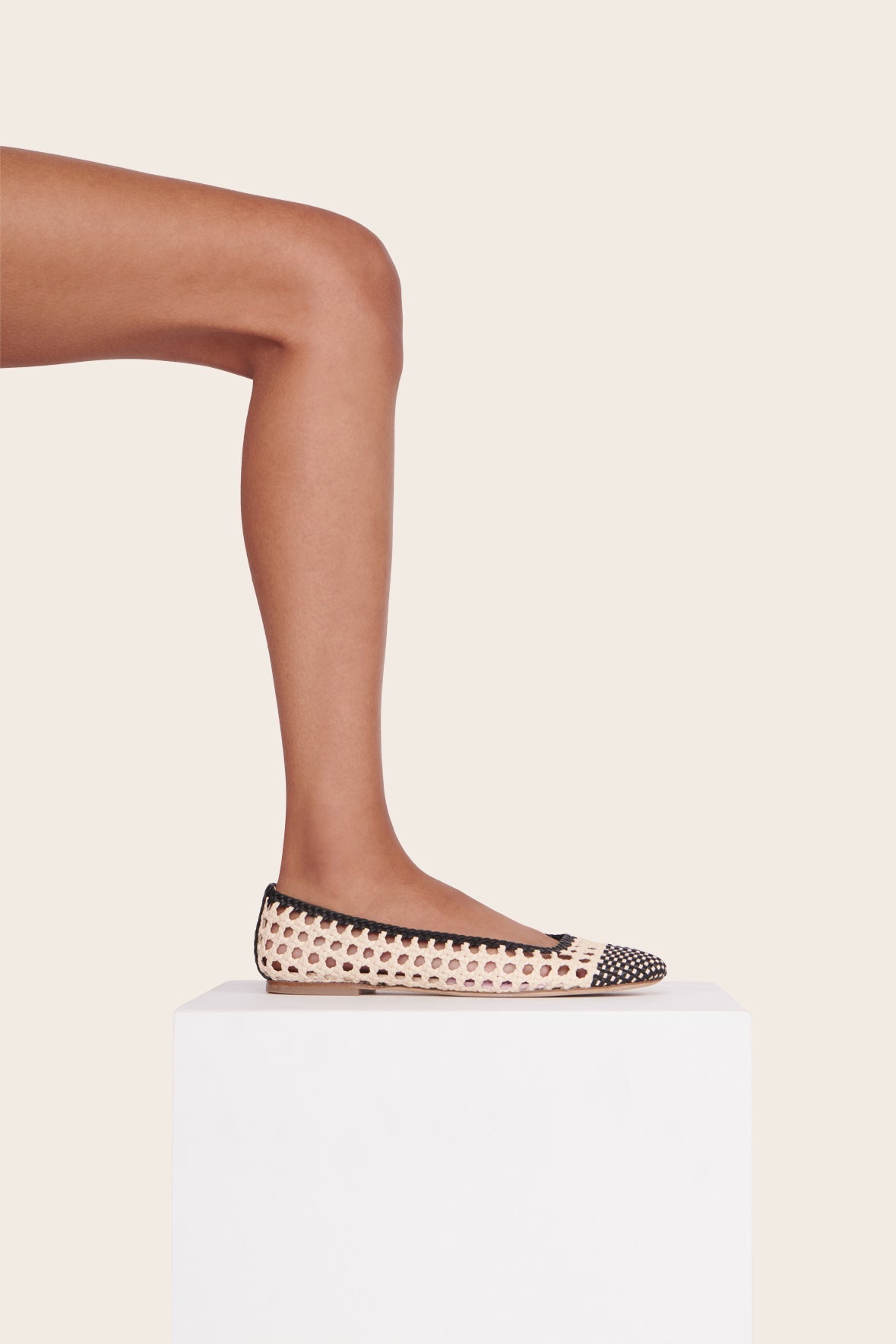 Nell Crochet Ballerina Sandal | Cream Black