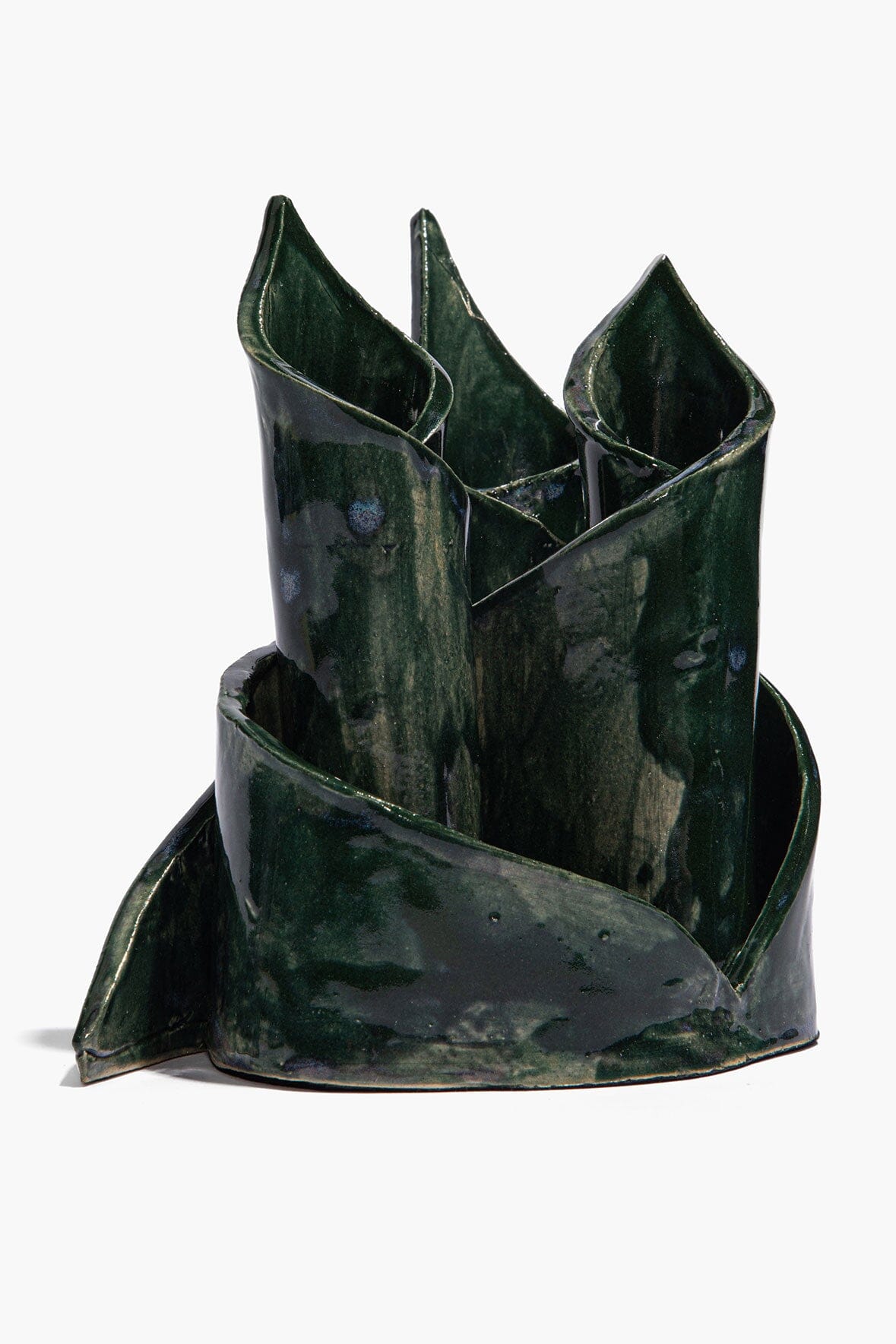 Ceramic Triple Candlestick Holder | Forest Glaze