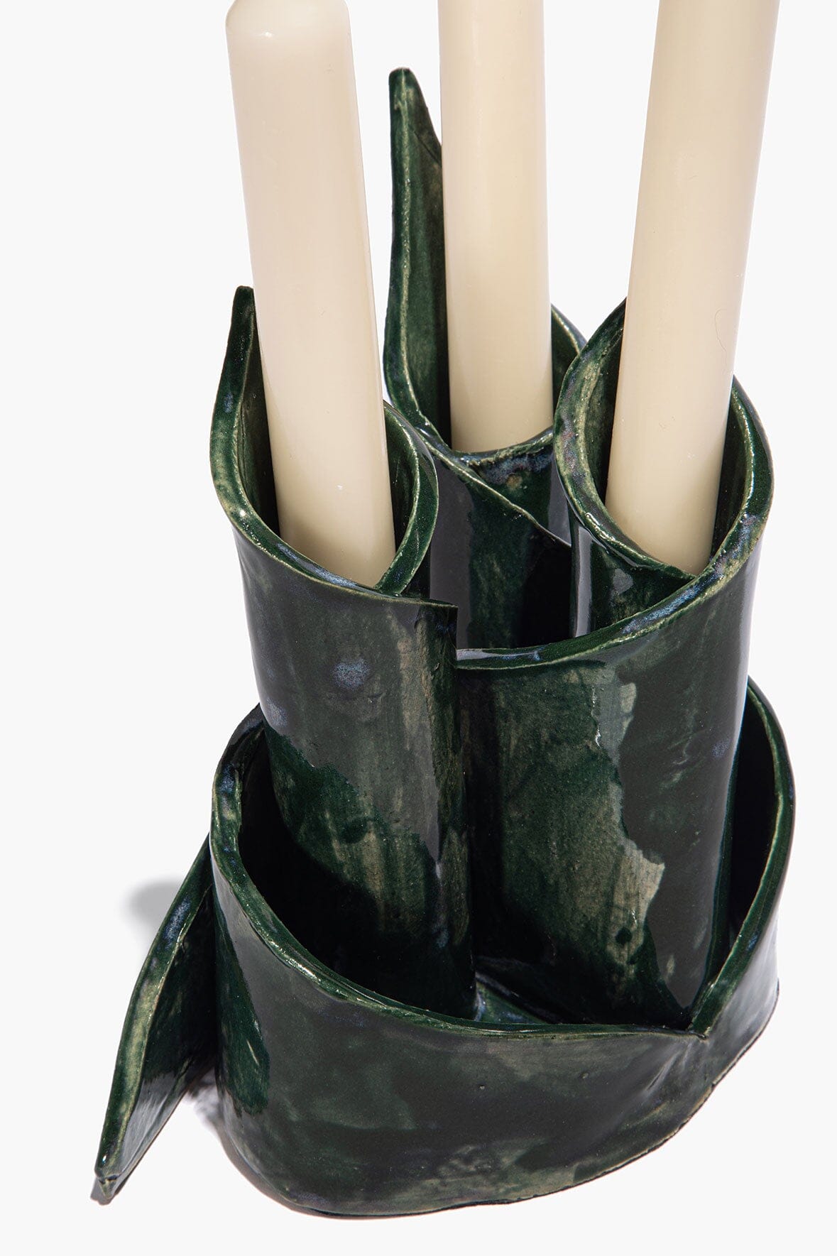 Ceramic Triple Candlestick Holder | Forest Glaze