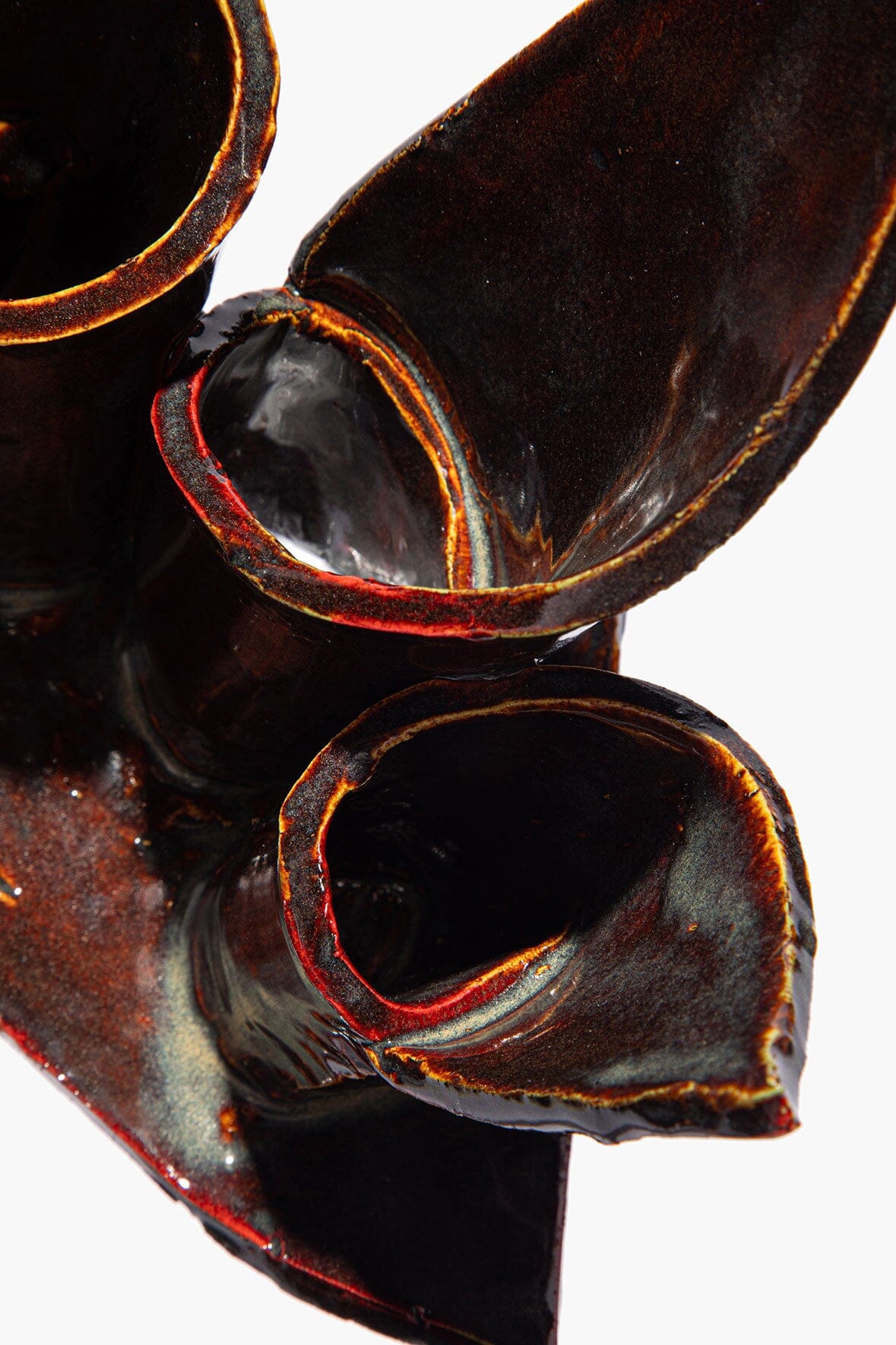 Ceramic Triple Candlestick Holder | Maroon Wash Glaze