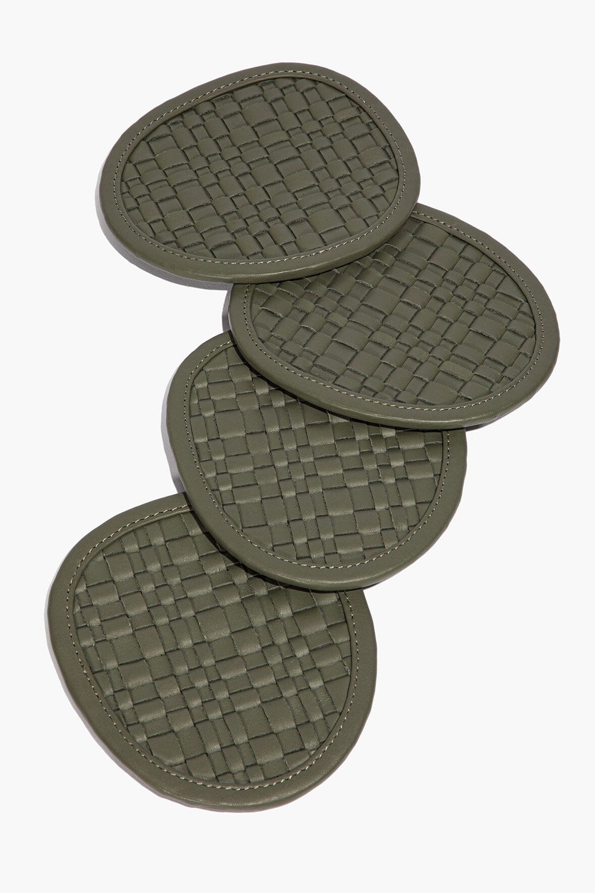 Grove Woven Leather Coasters | Moss