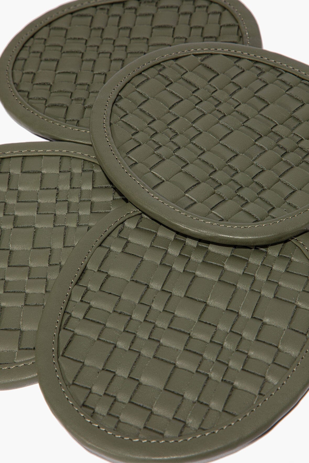 Grove Woven Leather Coasters | Moss