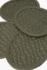 Grove Woven Leather Coasters | Moss